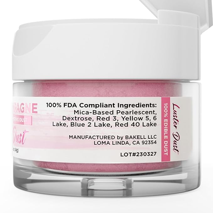 Luster Dust - Pink Champagne (4g 1x Jar) | Edible Vegan Dust & Paint for Cake Decorating, Ice