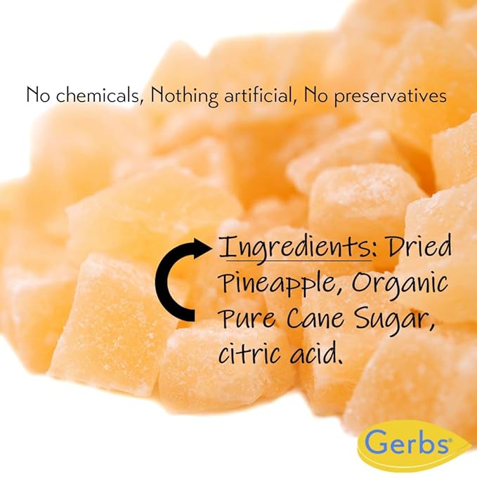 Gerbs Lightly Sweetened Dried Pineapple Cubes 4 lbs. | Unsulfured, No Additives, Resealable Bag |