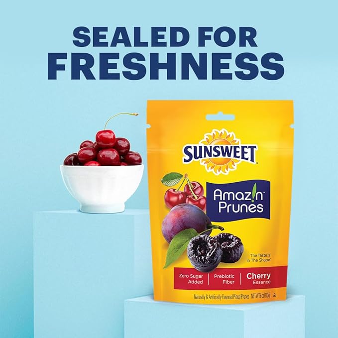 Sunsweet Amazin' Prunes Cherry Essence - Prunes Pitted Unsweetened & Dried - Gluten Free, Vegan