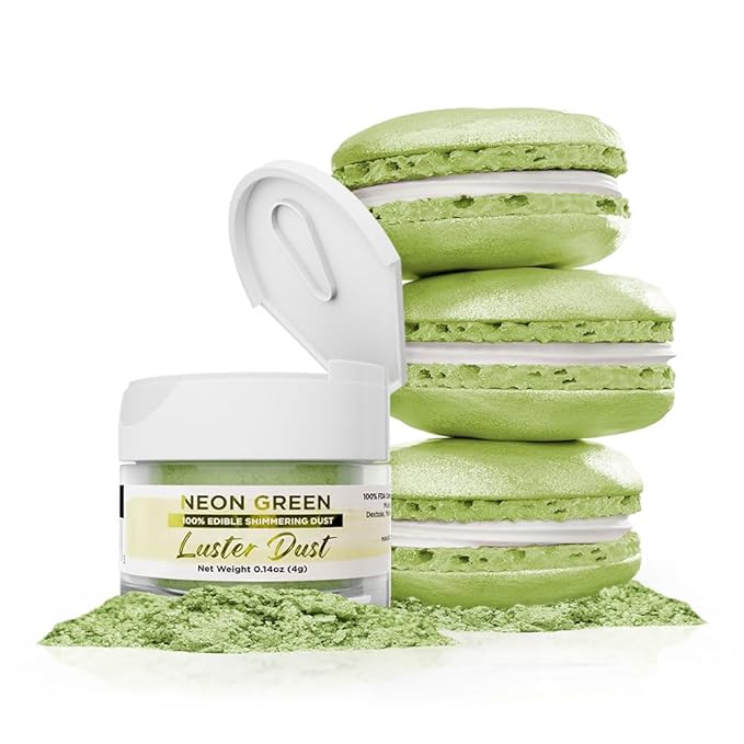 Luster Dust - Neon Green (4g 1x Jar) | Edible Vegan Dust & Paint for Cake Decorating, Ice Cream