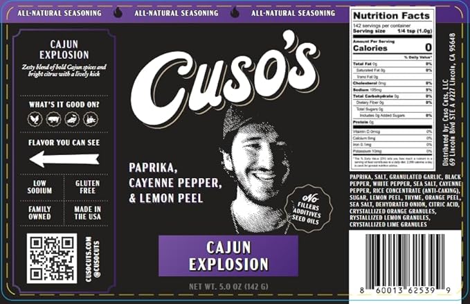 Cuso Cuts Cajun Seasoning - Authentic Louisiana Blend for Chicken, Seafood, Jambalaya & Gumbo - All