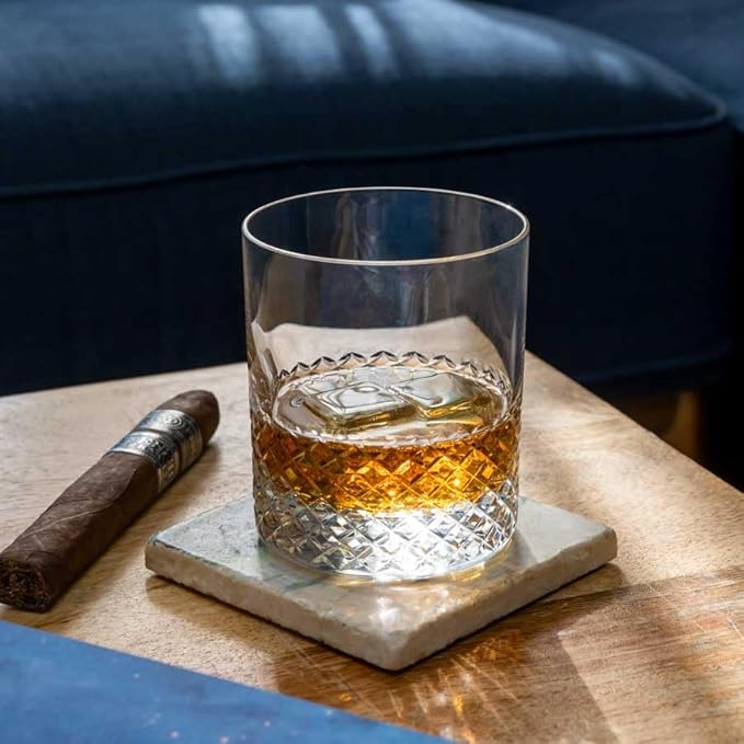 Rolf Glass Diamond On the Rocks Glass | 11oz Luxury Whiskey Glasses | Diamond-Wheel Engraved and