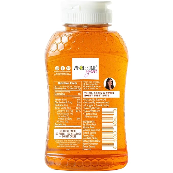 Wholesome Yum Cinnamon Zero Sugar Honey Substitute (Keto) - Natural Sugar Free Honey Alternative