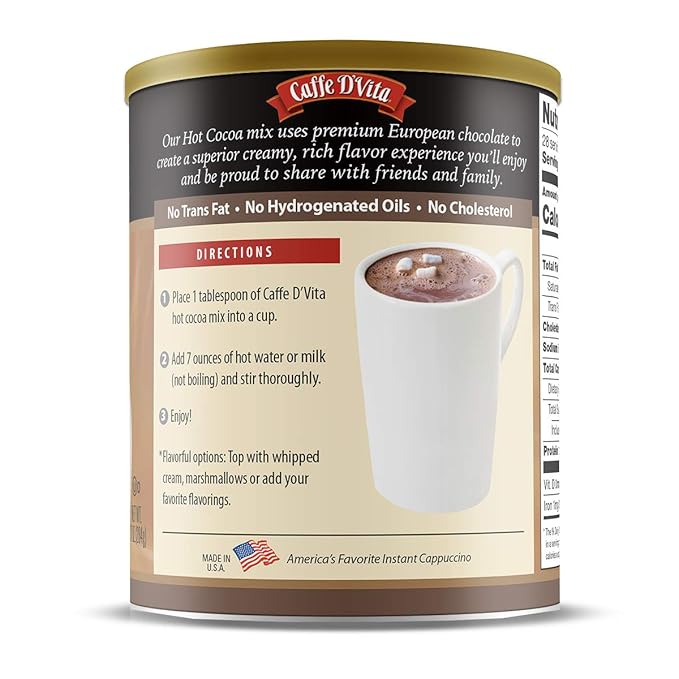 Caffe D'Vita Sugar Free Hot Cocoa Mix - Sugar Free Hot Chocolate Mix, Gluten Free, Low Fat, No