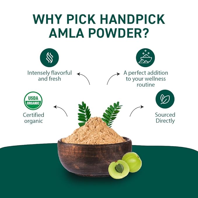 HANDPICK Organic Amla Powder (14oz) Amalaki, USDA Organic, Non-GMO | 100% Raw and Natural - Lab
