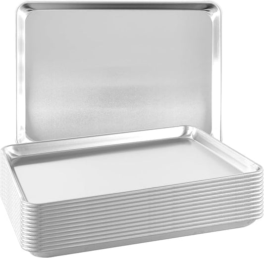 TENUP 12 Pack Aluminum Half Sheet Pan, 18" x 13" Heavy Duty Commercial Baking Tray Reinforced Rim