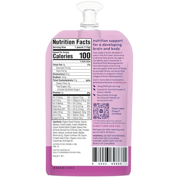 Cerebelly Organic Baby Food Pouches ??Dairy Free Smoothies for Toddlers | No Added Sugar, Fiber