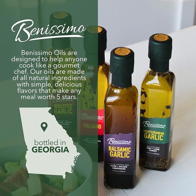 Benissimo Balsamic Garlic Herb Infused Oil & Vinegar Blend, All Natural Gourmet Blend with Bold