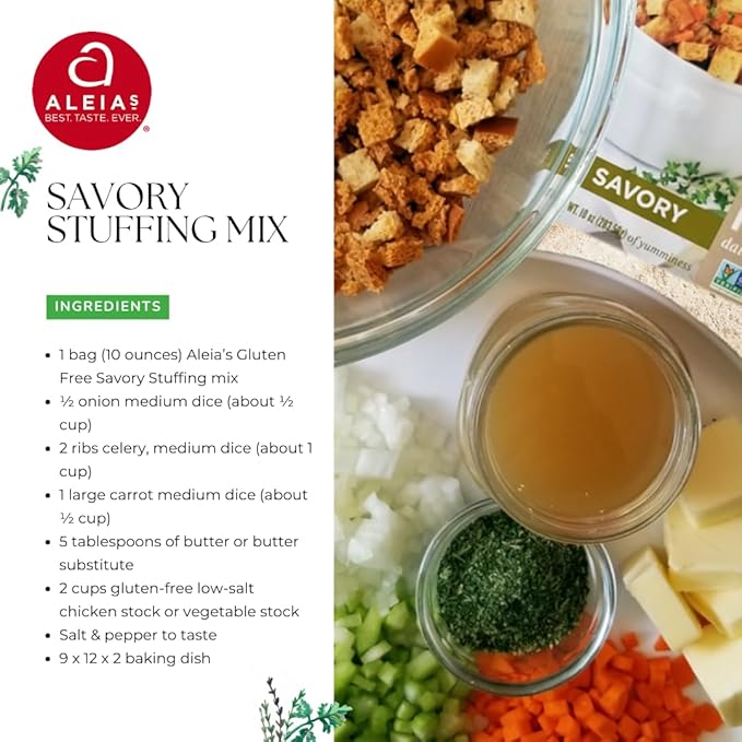 Aleia?셲 Gluten Free Savory Stuffing Mix ??10 oz (2 Pack) ??Classic Side Dish for Special Diets
