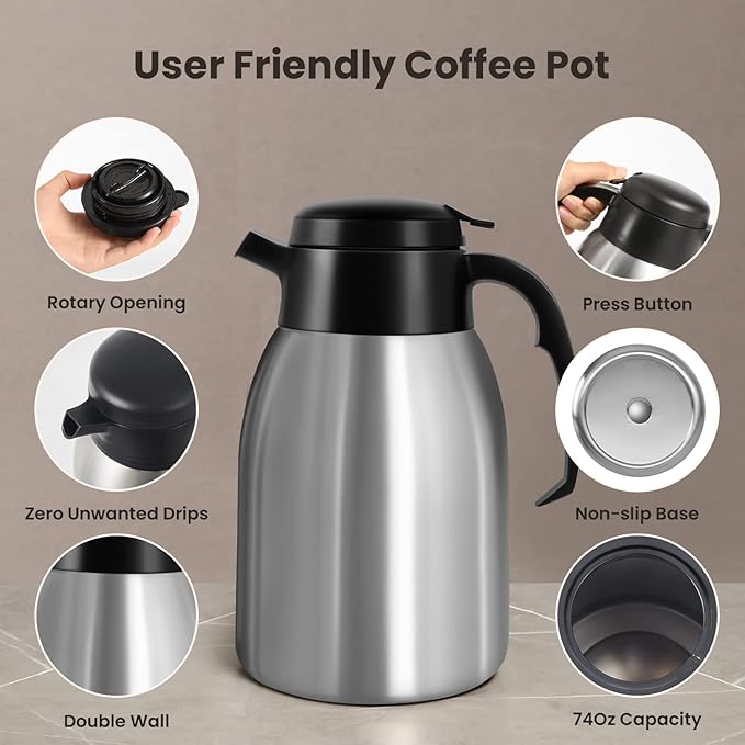 SYBO Commercial Coffee Makers 12 Cup, Drip Coffee Maker Brewer with 74Oz thermal carafe, Stainless