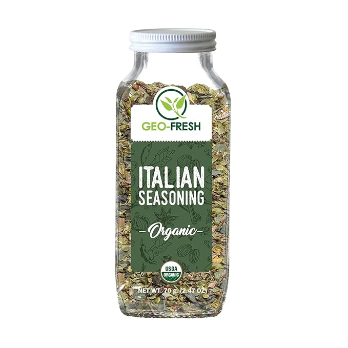Geo-Fresh Organic Italian Seasoning, 2.47 oz (70g), Non-GMO, Kosher, 100% Organic Herbs, Basil