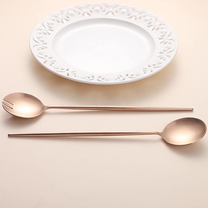 Salad Servers,Spoon and Fork Set 11.41 inch,18/10 Stainless Steel Salad Serving Titanium Plating