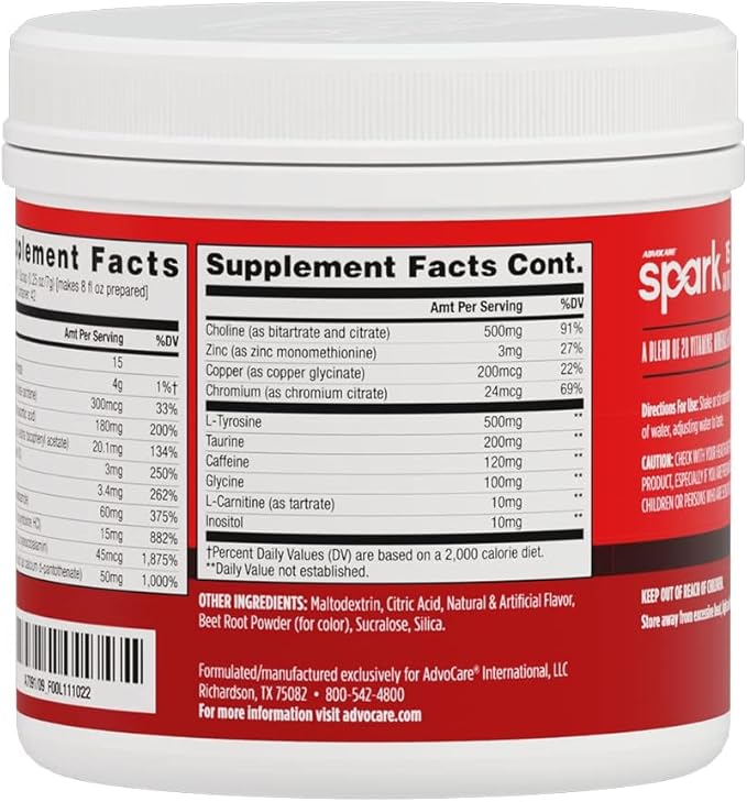 AdvoCare Spark Vitamin & Amino Acid Supplement - Focus & Energy Drink Powder Mix with Vitamin A