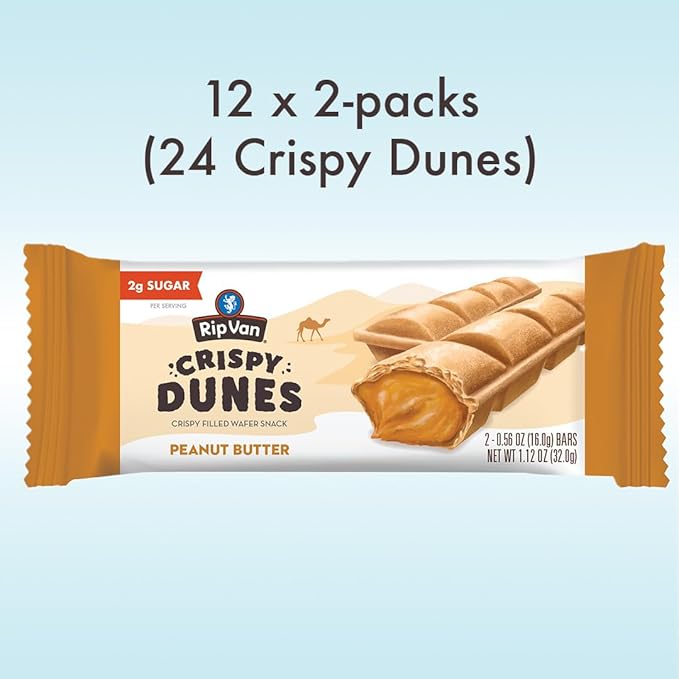 Crispy Dunes Peanut Butter Wafer Sticks ??Low-Calorie Snack with Peanut Butter Cream Filling, 90