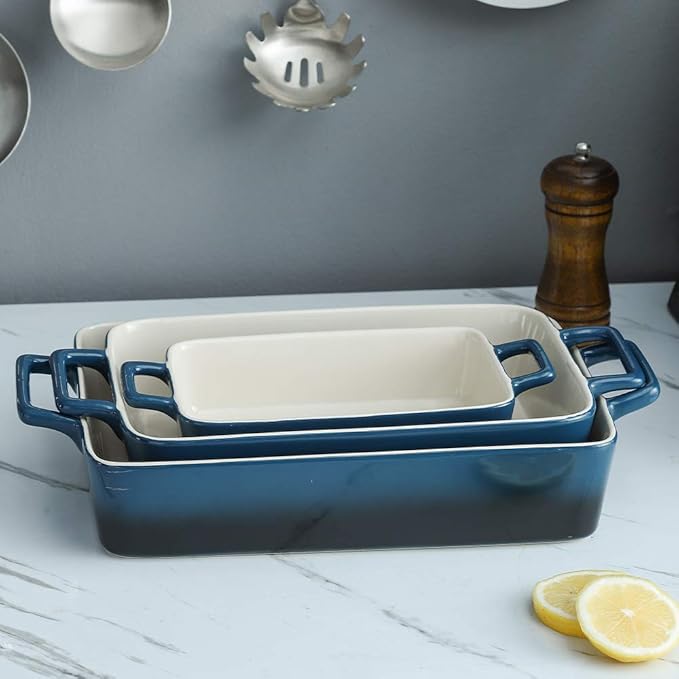 KOOV Bakeware Set, Ceramic Baking Dish, Rectangular Baking Pans Set, Casserole Dish for Cooking