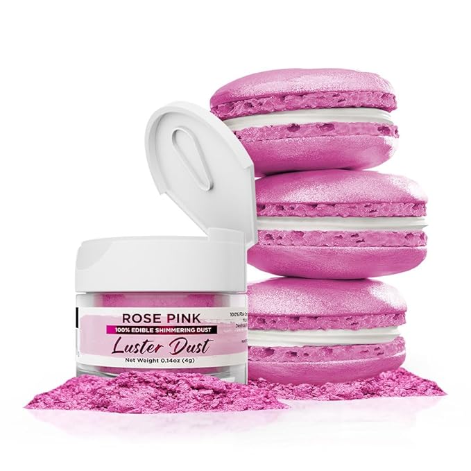 Luster Dust - Rose Pink (4g 1x Jar) | Edible Vegan Dust & Paint for Cake Decorating, Ice Cream