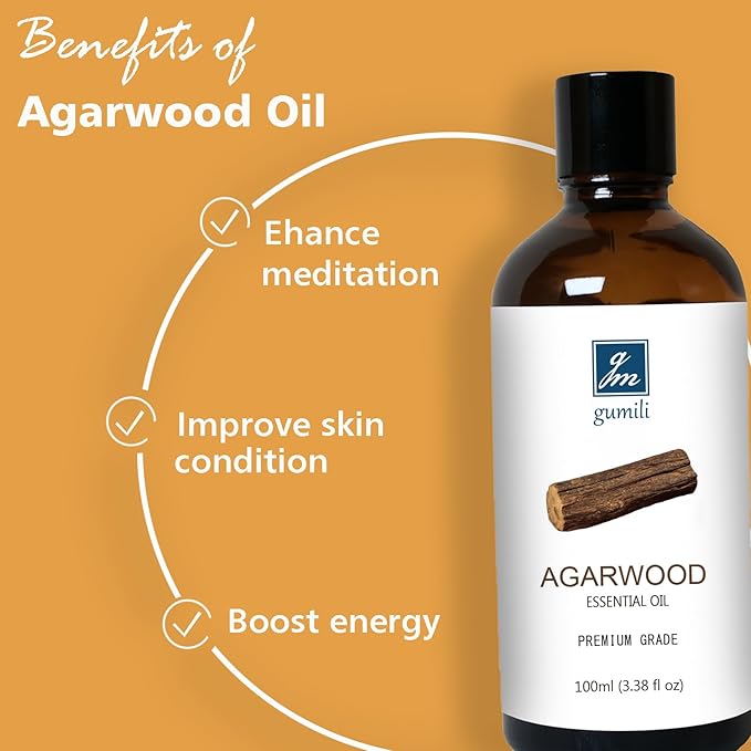 Agarwood Essential Oil 3.38oz/100ml, Pure Qud Oil for Relaxation, Meditation, SPA, Aromatherapy
