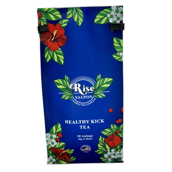Rise Yaupon Healthy Kick Yaupon Holly Tea, 20 Tea Bags, 1.06 oz, Caffeinated Yaupon Holly with