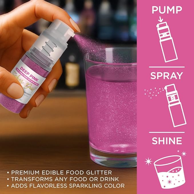 Bakell - Deep Pink Tinker Dust Edible Glitter (4g, 1x Mini Spray Pump) Food, Desserts, and