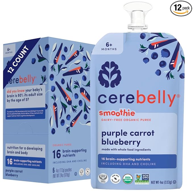 Cerebelly Baby Food Pouches ??Organic Dairy Free Smoothies for Toddlers | No Added Sugar, Fiber