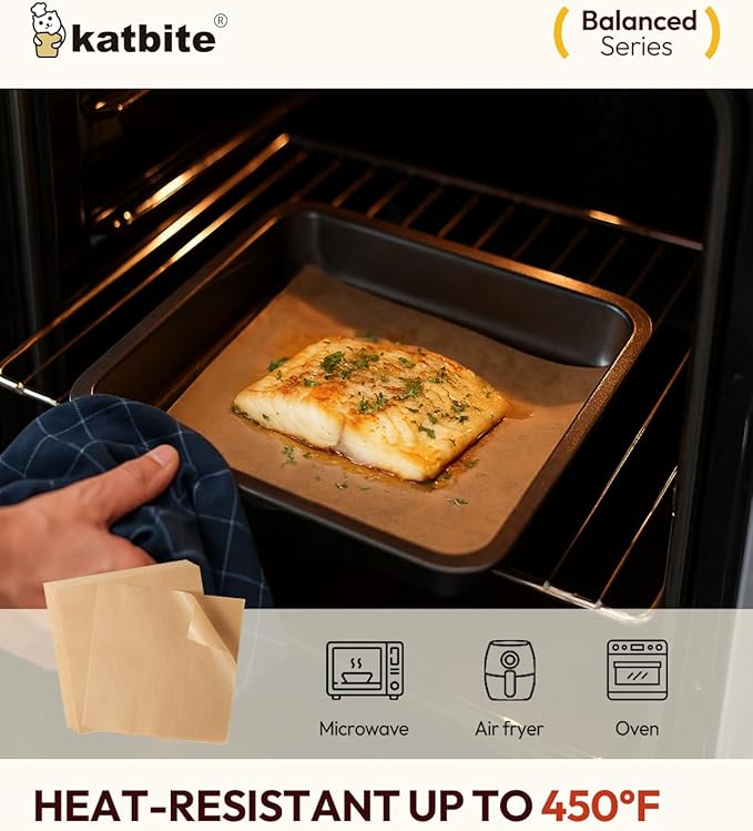 Katbite 200 Pcs Parchment Paper, 8 x 8 Inch Unbleached Baking Paper, Oil Resistant & Easy Clean