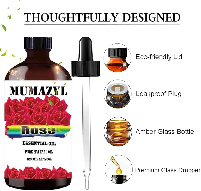 Rose Essential Oil, Rose Oil 4 Fl Oz 120ML for Diffuser Humidifier Yoga Cleaning DIY Candle Soap