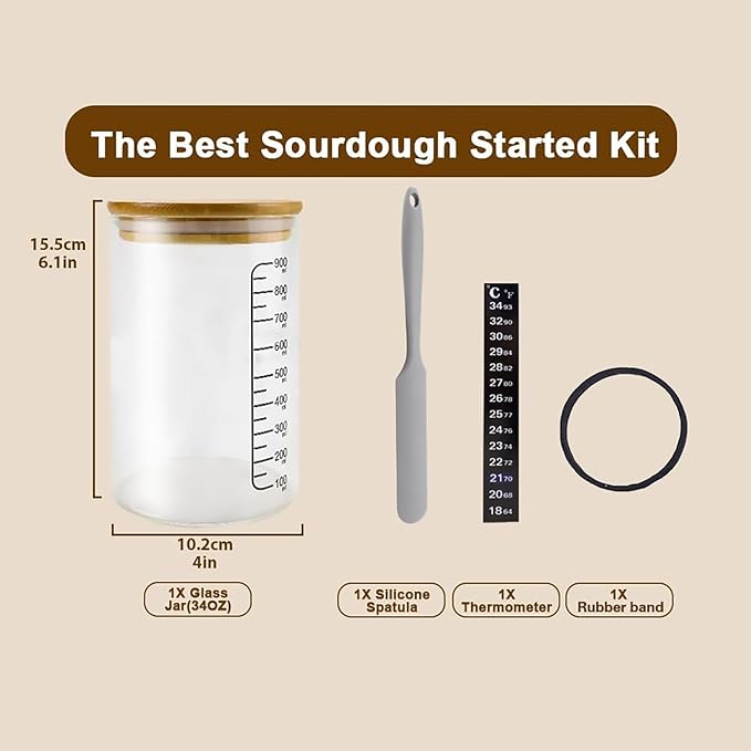 Pro Sourdough Bread Starter Kit - 34 oz sourdough jar with 5 unique features for the perfect sour