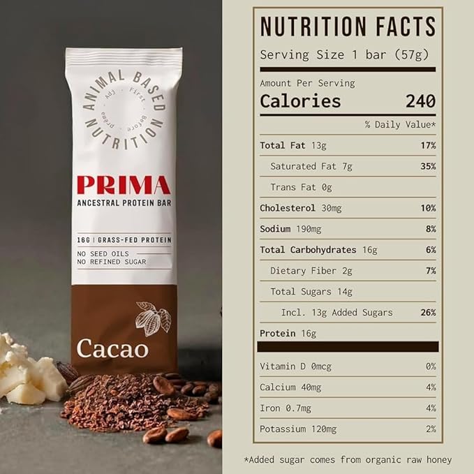 PRIMA ANCESTRAL PROTEIN BAR Grass Fed Protein Bars, 7 Pack ??Animal-Based Protein Bar with Beef
