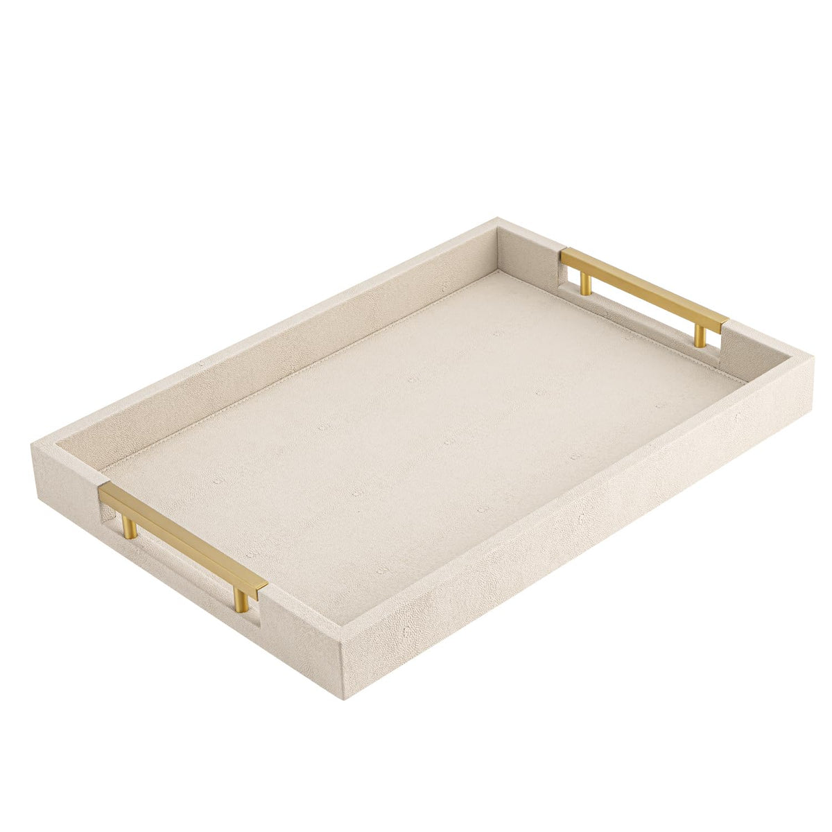 Beige Faux Leather Serving Tray with Handles – Large Decorative Tray for Coffee Table, Ottoman