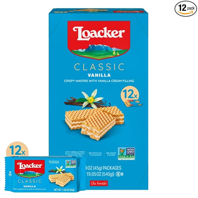 Loacker Classic Vanilla Wafers - Premium Crispy Vanilla Wafer Cookies with Cream Filling