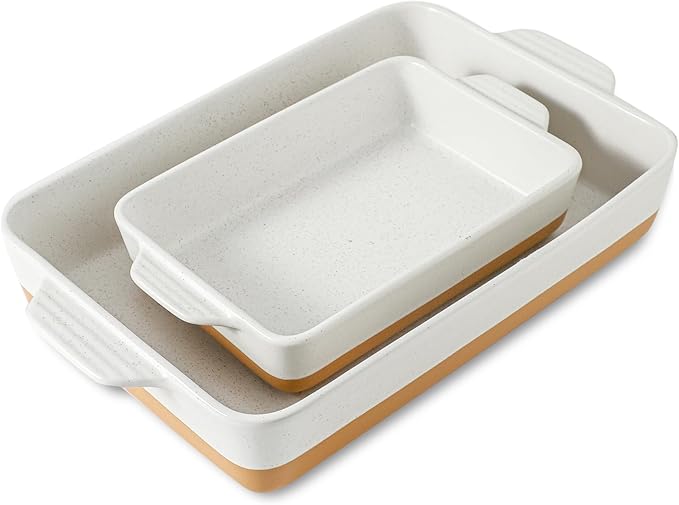 Ceramic Baking Casserole Dish with Handles, Large 9x13 inch Pan and Middle Baking Pan - Porcelain