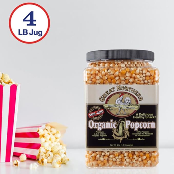 Organic Popcorn Kernels - 4lb Resealable Bulk Jug of Yellow Gourmet Popping Corn for Microwave