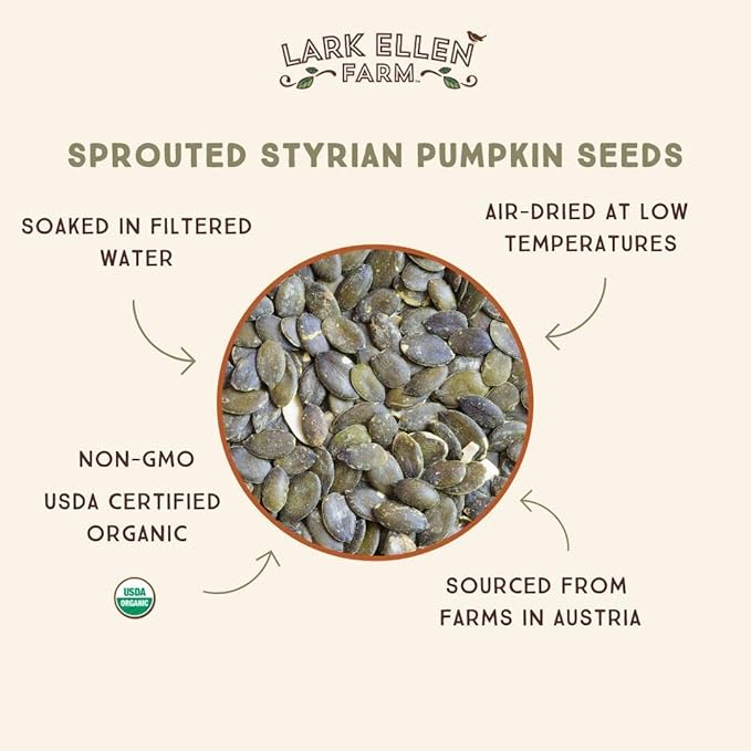 Lark Ellen Farm Sprouted Organic Pumpkin Seeds, Unsalted Raw Pumpkin Seeds Organic, Pepitas, Vegan