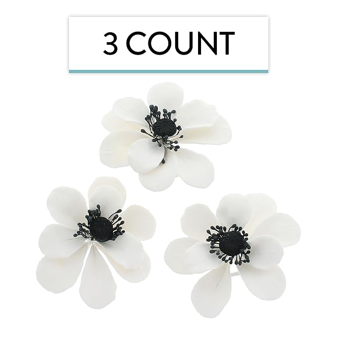 Global Sugar Art Poppy Anemone Sugar Cake Flowers White with Black Center, 3 Count by Chef Alan