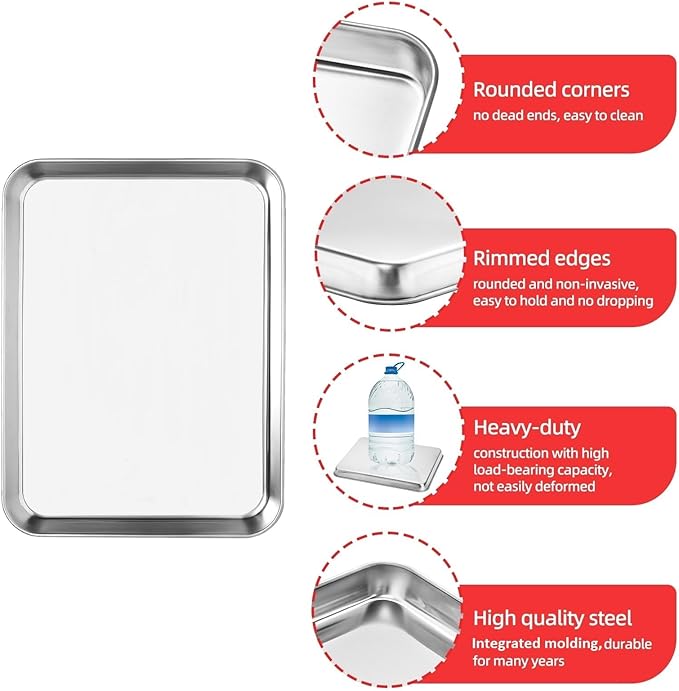 Stainless Steel Baking Sheet Cookie Tray, Cookie Sheet for Toaster Oven Baking Pan Tray, Jelly Roll