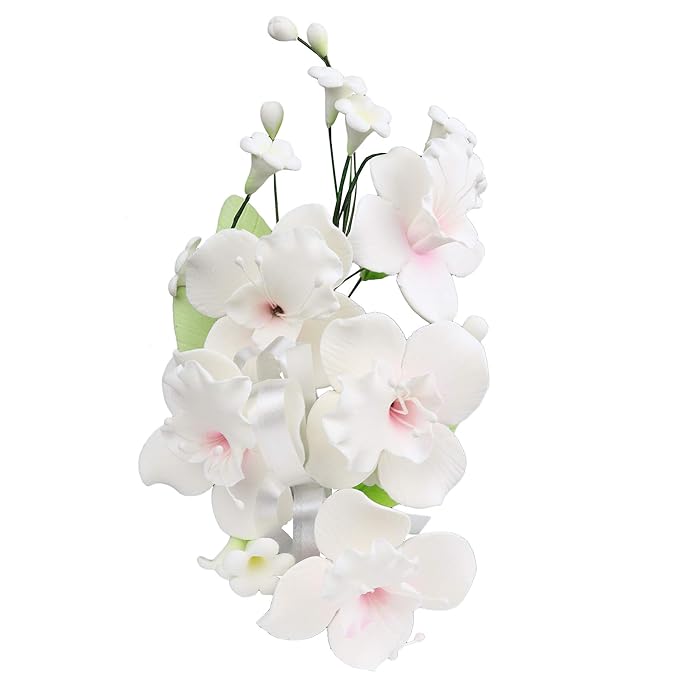 O'Creme Gumpaste Flower Spray, White Orchid - Edible Flowers for Cake Decorating - Sugar Paste