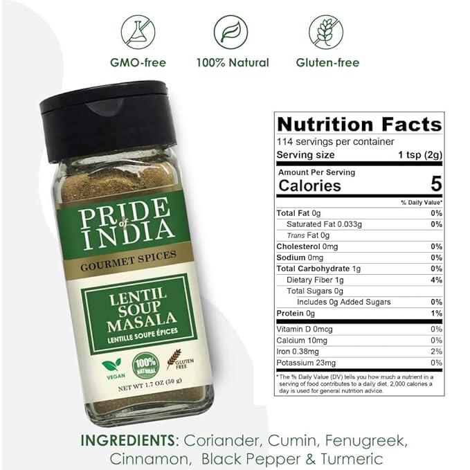 Pride of India - Lentil Soup Masala – Authentic Indian Taste – Spice Blend for Lentil Soups and