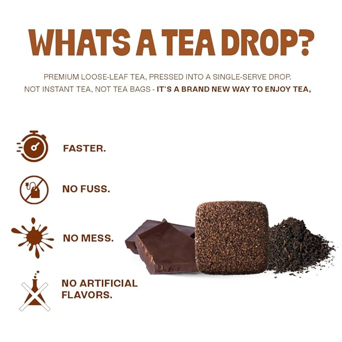 Tea Drops 30 Bulk Pack Organic Chocolate Earl Grey Bagless Tea - Loose Leaf, Lightly Sweetened