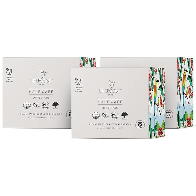 Lifeboost Half Caff Coffee K Cups - Low Acid Half Caff Coffee Pods - Single Origin Non-GMO Mold