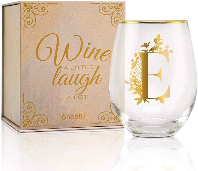 Onebttl Unique Stemless Wine Glasses, Initial Wine Cup for Red or White Wine - 18oz, Monogrammed