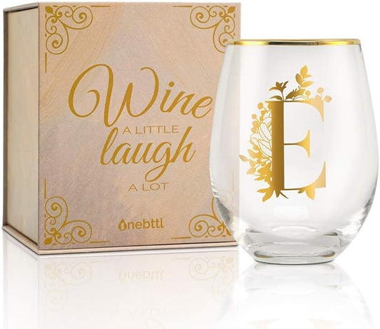 Onebttl Unique Stemless Wine Glasses, Initial Wine Cup for Red or White Wine - 18oz, Monogrammed
