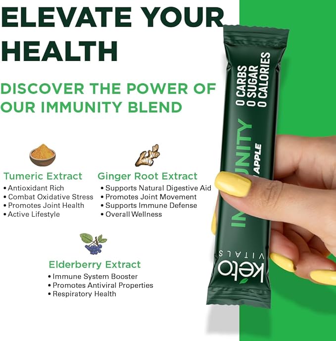 Keto Vitals Immunity Sugar Free Electrolytes Powder with Vitamin C, Ginger, Turmeric, & Elderberry