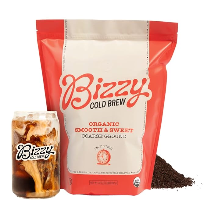 Bizzy Organic Cold Brew Coffee | Smooth & Sweet Blend | Coarse Ground Coffee | Medium Roast | Micro