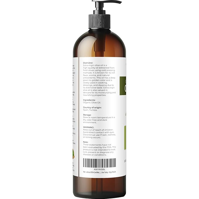 velona USDA Certified Organic Olive Oil - 8 Fl Oz | 100% Pure and Natural Carrier Oil | Extra