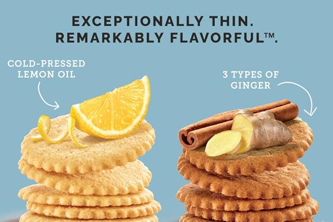 Dewey's Bakery Meyer Lemon & Triple Ginger Moravian Style Thin Cookies Variety Pack, Bakery Fresh