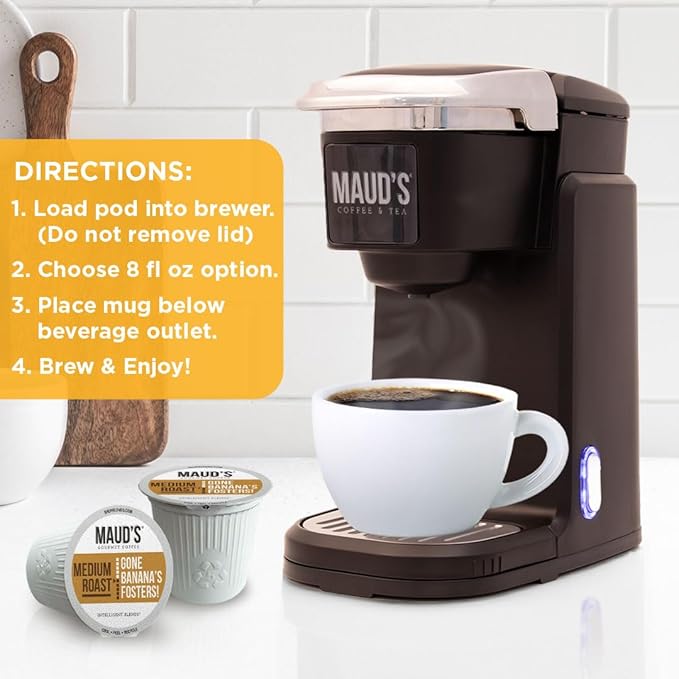 Maud's Banana Flavored Coffee Pods, 50 ct, Medium Roast Flavored Coffee in Recyclable Single Serve