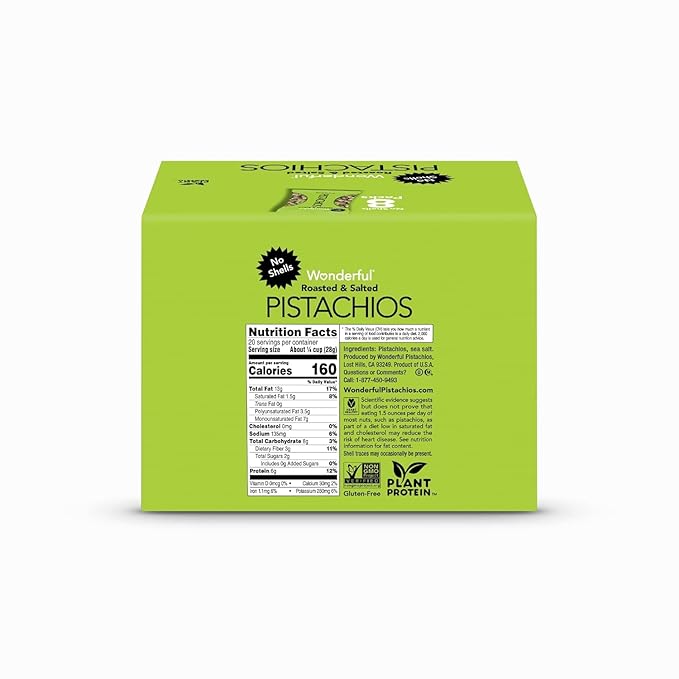 Wonderful Pistachios No Shells, Roasted and salted Nuts, 2.5 Ounce Bag (Pack of 8), Protein Snack