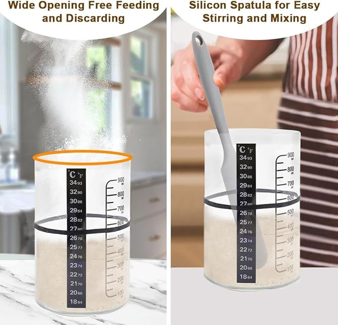 Pro Sourdough Bread Starter Kit - 34 oz sourdough jar with 5 unique features for the perfect sour