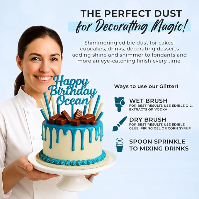 Bulk (20g) Light Blue Luster Dust Edible Glitter for Cocktails | Premium Edible Light Blue Luster
