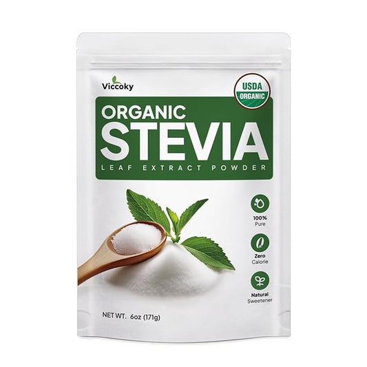 Viccoky Organic Stevia Powder 6oz (171g), Pure Stevia Extract Powder, Sugar-Free & 0 Calories, No